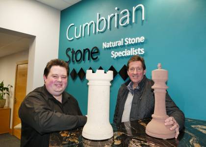 Sam Morris Sales & Marketing Manager for Cumbrian Stone with Richard Utting, Chairman of Penrith Agricultural Society.